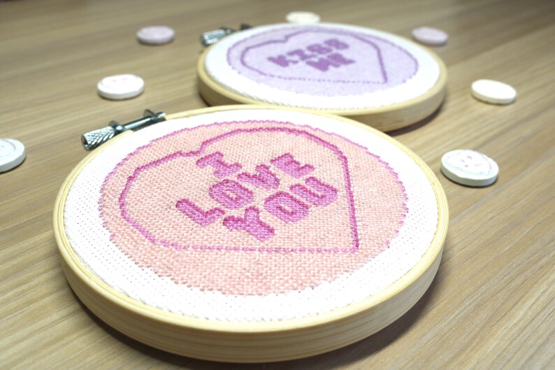 Customisable Pink Retro Sweets Cross-stitch Hoop kit, modern cross-stitch kit image 2