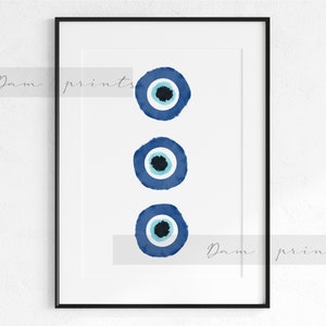 Trio Evil Eyes Watercolour | Nazar | Turkish Eye | Greek Eye | Physical Print | New Home | Spiritual Printed Wall Art Multiple Sizes