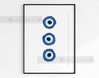 Trio Evil Eyes Watercolour | Nazar | Turkish Eye | Greek Eye | Physical Print | New Home | Spiritual Printed Wall Art Multiple Sizes