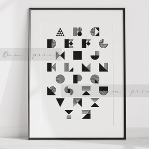 Alphabet Abstract / ABC / Vintage Retro Fun Children's Poster / Physical Print / B&N / Printed Wall Art Multiple Sizes