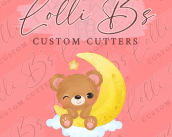 Baby Bear on Moon Cookie Cutter and Fondant Cutter