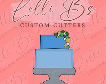 Birthday Cake on Stand with Bubbles Cutter and Fondant Cutter