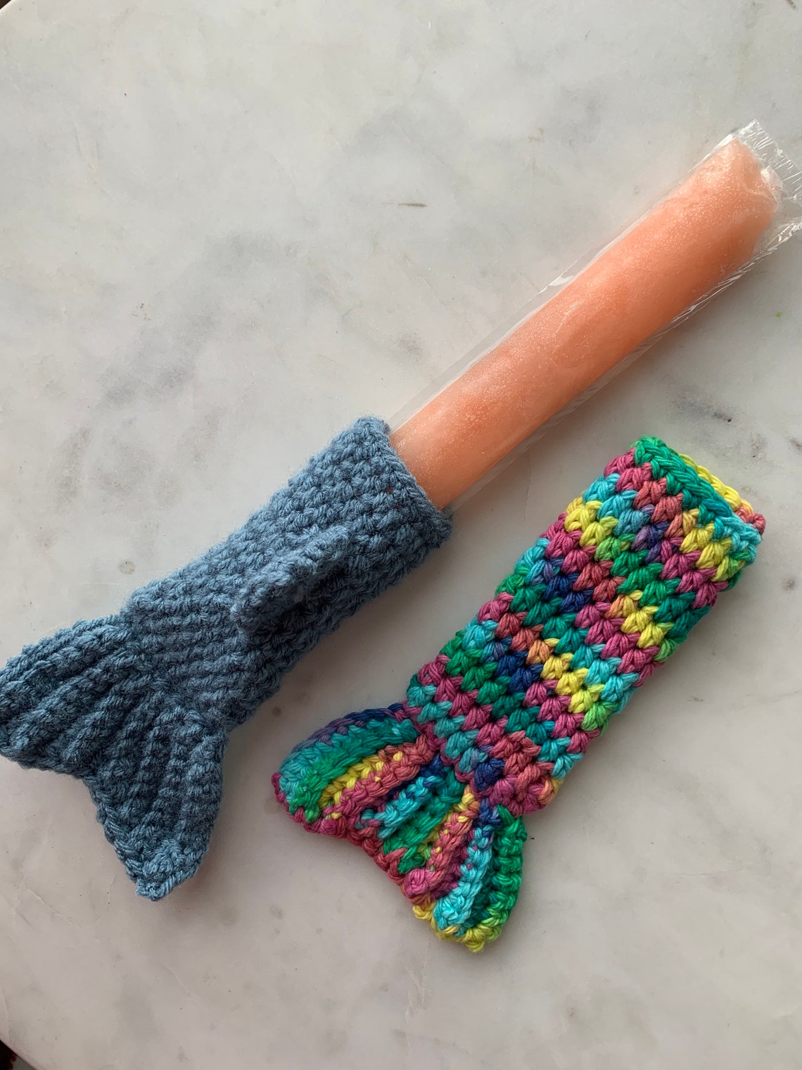 2 pack Shark and mermaid popsicle holder/crochet/freeze pop Etsy