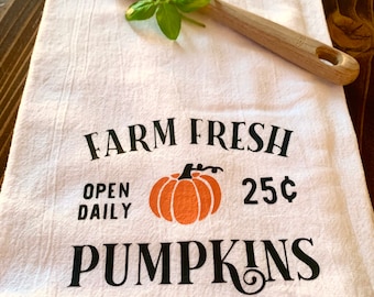 Farm Fresh Pumpkins Tea Towel, Autumn Tea Towel, Farmhouse Decor, Housewarming Gift