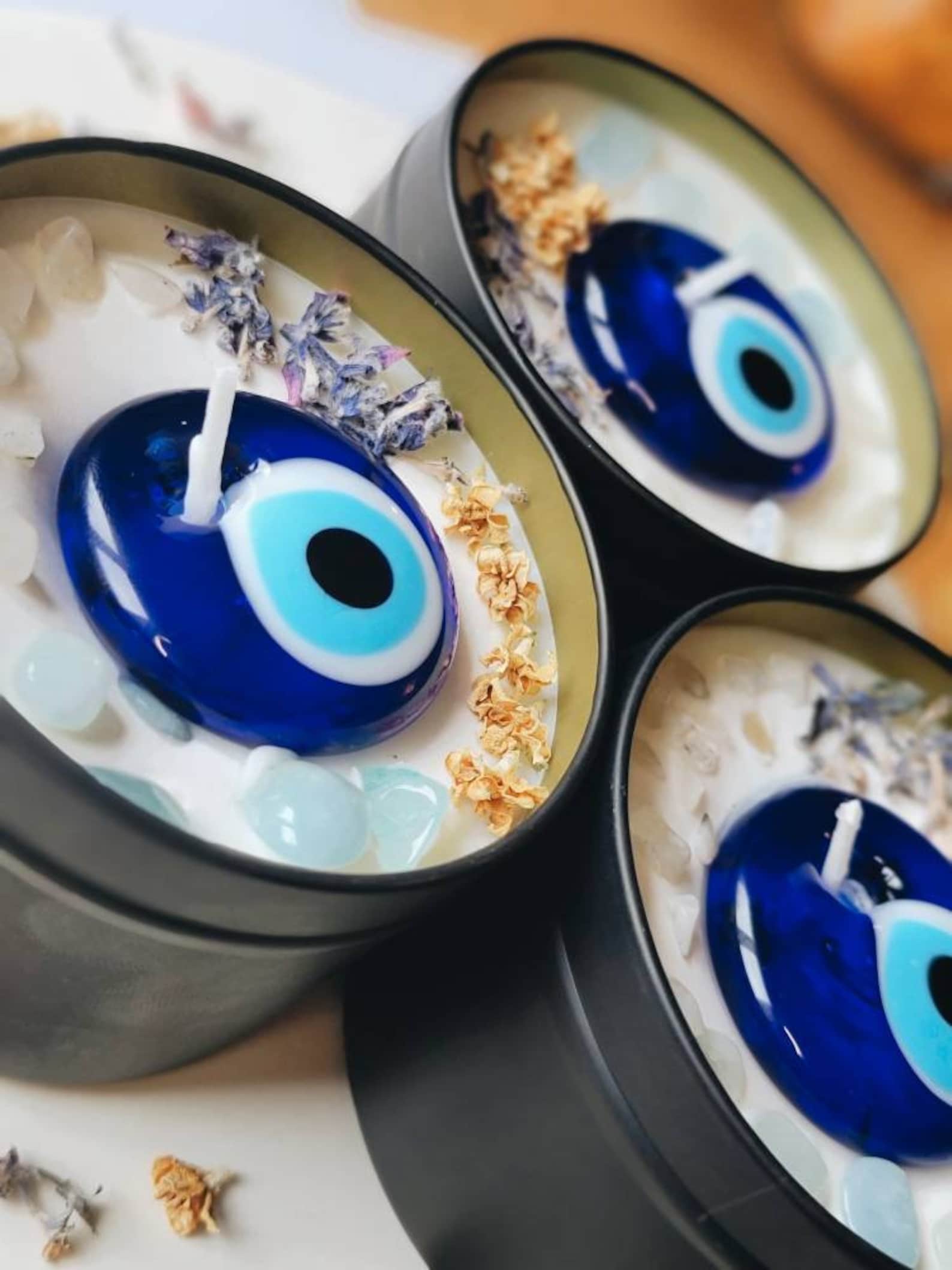 Evil eye 8oz candle. natural and bees wax candle. Intentions Etsy
