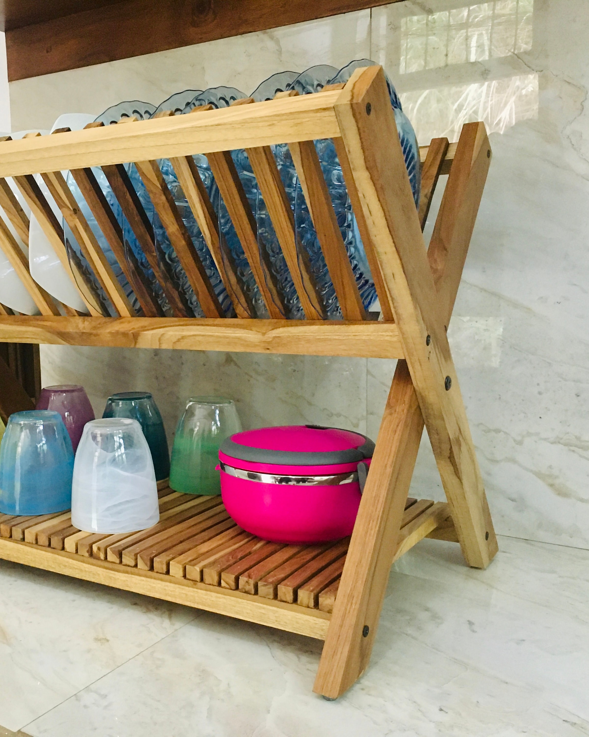 Versatile Teak Wood Dish Drying Rack Handcrafted Kitchen Organizer Eco