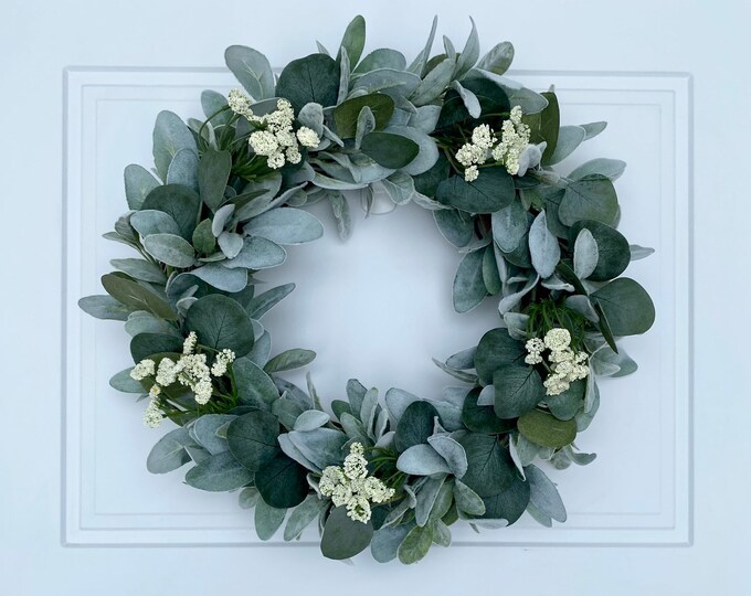 Year Round Lamb’s Ear and Eucalyptus Wreath, Greenery Wreath for Front ...