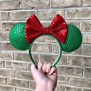 Holiday Green Sequin Christmas Mouse Ears