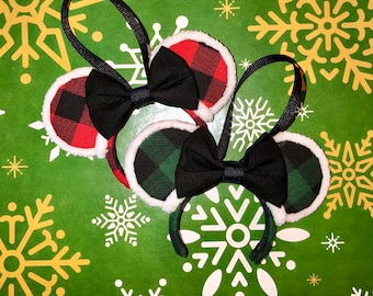 Mouse Ear Headband Christmas Ornaments, Plaid Mouse Ear Ornaments