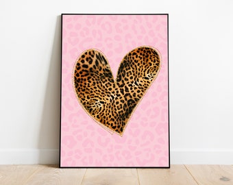 Heart wall art print, Leopard Heart wall art, Digital download, Pink Heart wall art, Printable Wall Art, Love Print, Heart Wall Art