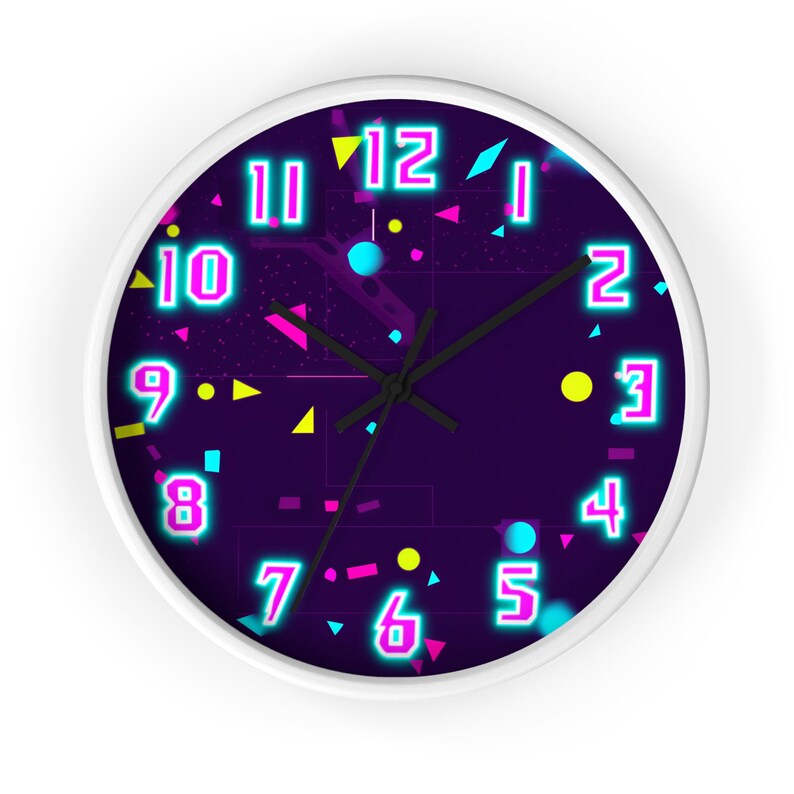 Neon Retro 80s Geometric Wall Clock | Vaporwave Numbers - Etsy