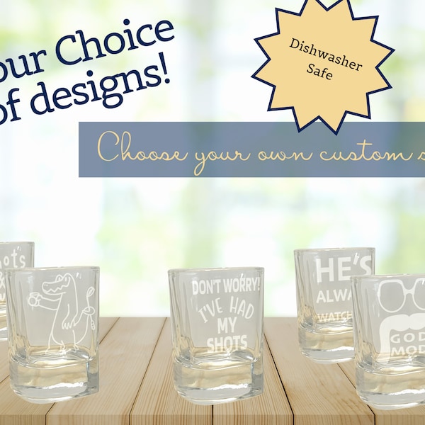 Etched Shot Glasses with Customizable Designs | Choose your own designs | Geeky Gifts | Funny gifts | Party Favors | FREE SHIPPING