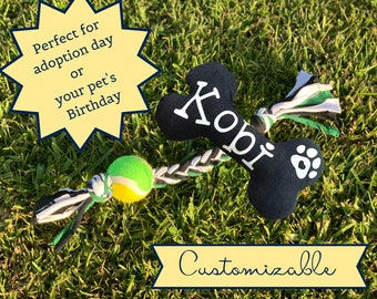 Personalized Denim Bone and Tugger Toy Set | Dog Toy | Chew Toys | Personalized | Pet supplies | Recycled Materials | FREE SHIPPING