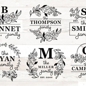 Vol 3 Famille Monogram Signe Bundle Floral, nom de famille monogramme svg, nom de famille paquet svg, ferme signe bundle svg, bundle SVG