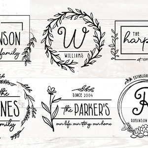 Vol 2 Famille Monogram Sign Bundle Floral, monogramme familial svg, svg bundle nom de famille, ferme signe bundle svg, Forfait monogramme familial SVG