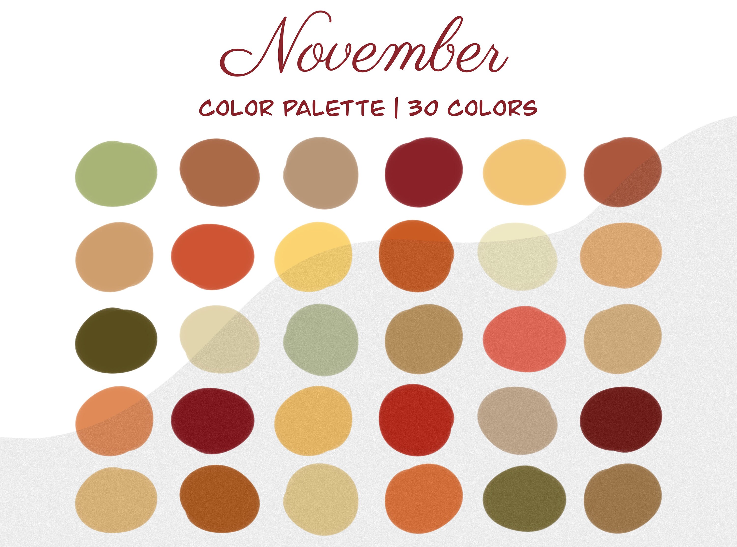 November Procreate Color Palette Orange, Red, Yellow, Green, Brown Fall Colors Palette iPad Procreate Swatches 30 Colors - Etsy