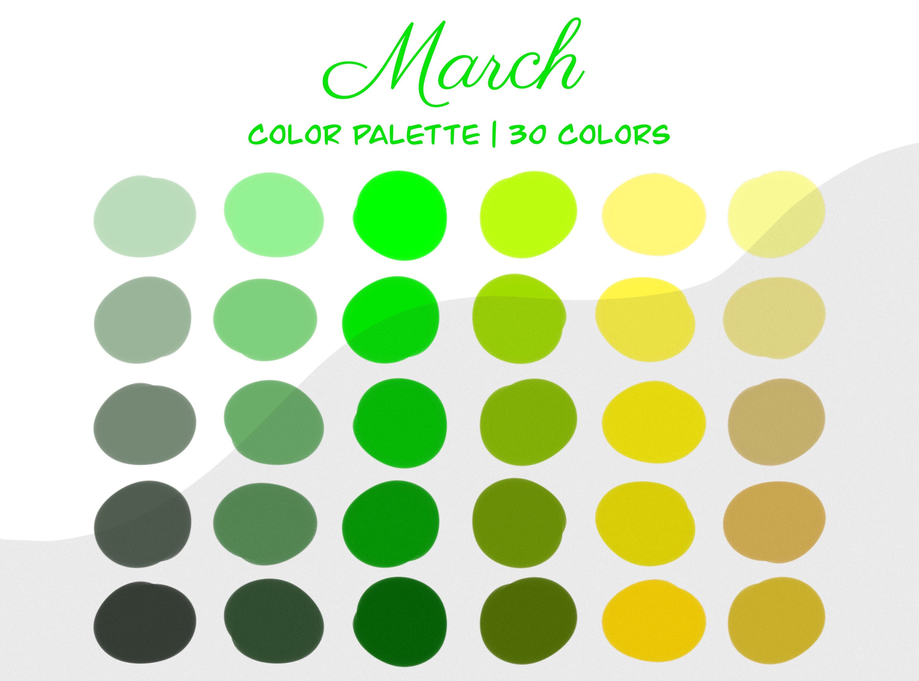 March Procreate Color Palette Green and Yellow St. Patrick's Day