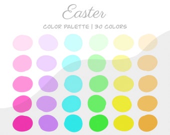 Easter Procreate Color Palette | Pastel Blue, green, pink, purple, orange, and yellow | Easter Palette | Ipad Procreate Swatches | 30 Colors