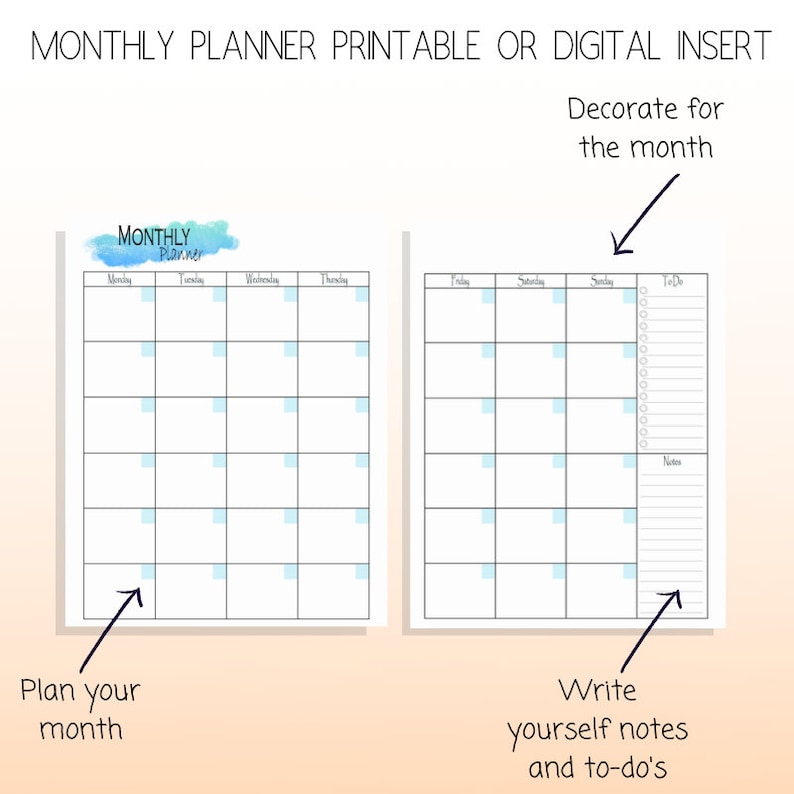 Monthly Planner Printable | Monthly Agenda and To-do List | Monday ...