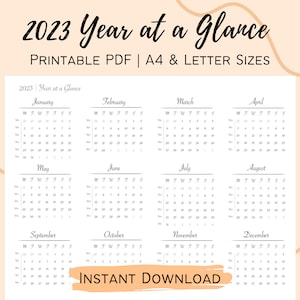 2023 Yearly Calendar Printable | Landscape Year at a Glance | Monday