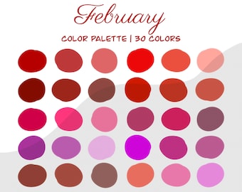 February Procreate Color Palette | Valentines Day Palette | Ipad Procreate Swatches | 30 Colors