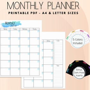 Monthly Planner Printable | Monthly Agenda and To-do List | Monday ...