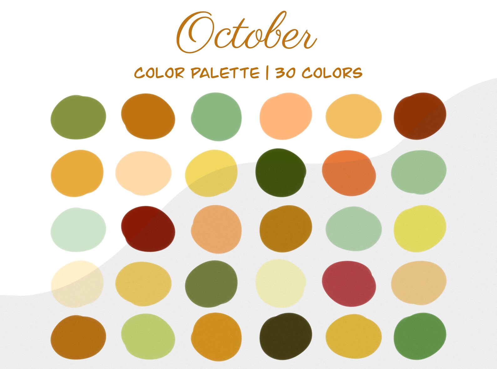October Procreate Color Palette Orange, Red, Yellow, Green, Brown Fall