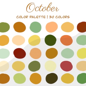 October Procreate Color Palette | Orange, Red, Yellow, Green, Brown | Fall Colors Palette | Ipad Procreate Swatches | 30 Colors
