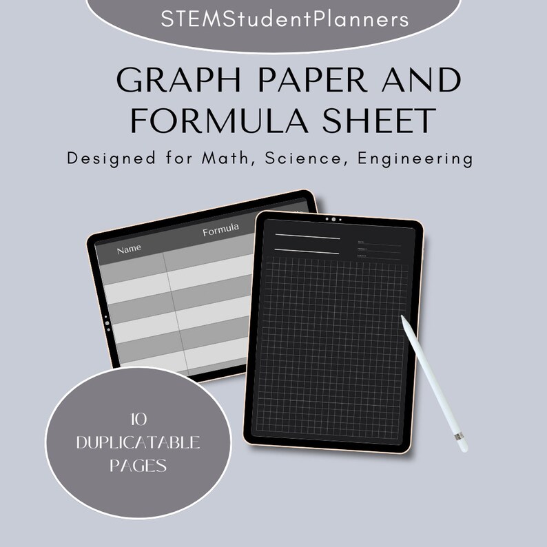 Ipad Graph Paper and Formula Sheet Dark Mode STEM Math Etsy