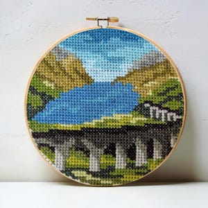 Modern Scotland Scottish Highlands Glenfinnan Viaduct Loch Digital Cross Stitch PDF Pattern