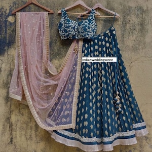 LEHENGA CHOLI Para damas de honor, Lengha de boda de diseñador, falda Crop Top, Customizd Lehenga