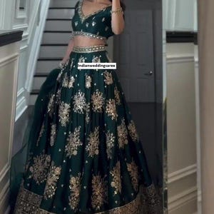Green Lehenga Choli, Readymade Wedding Dress, Designer Bridal Clothes, Indian Bridesmaid Ethnic Lehenga Set