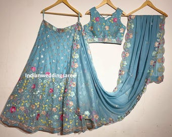 Embroidered Georgette Lehenga Choli: Indian Sangeet Wedding Outfit