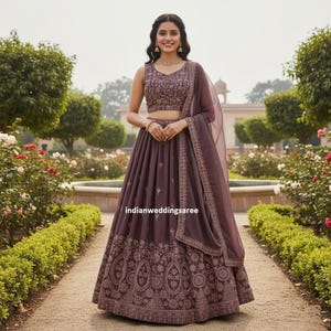 Rosy Purple Lehenga Choli: Georgette Thread & Sequin Embroidery lehengas