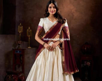 Designer Half Saree Lehenga Set: South Indian Pavadai Sattai, Zari Weaving