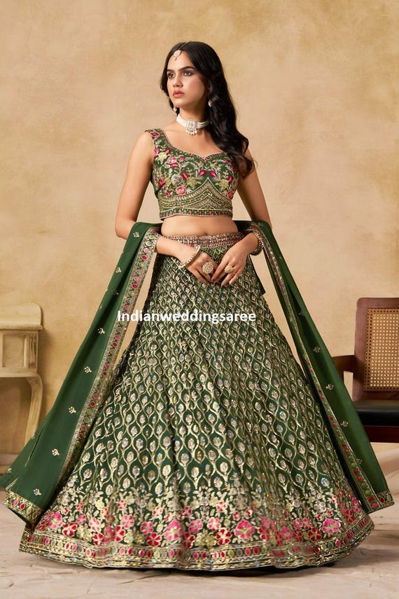Designer Green LEHENGA CHOLI for Girls or Women's Indian Wedding Wear  Dresses - Etsy Israel