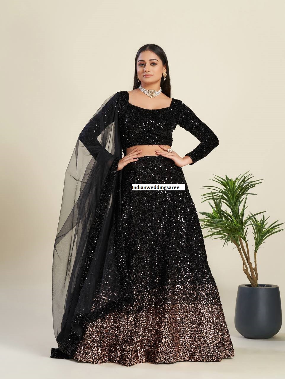 Black Long Sleeve Lehenga Choli UK