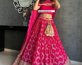 Pink Lehenga Choli: Designer Sequence Embroidery Indian Wedding Lehengas