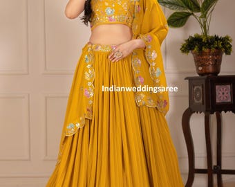 Designer Georgette Lehenga Choli: Embroidered Indian Bridal Outfit