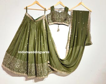 Mehendi Green Lehenga Choli: Indian Wedding Outfit, Sequins Embroidery