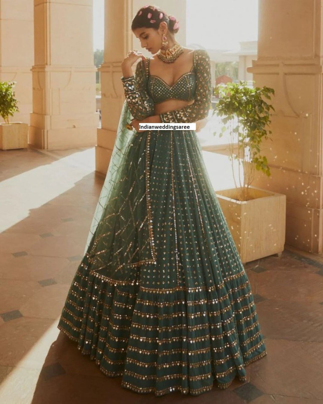 green lehenga dress CHOLI for Women Indian WEDDING Bridal Party Wear Ghagra Choli mirror table for bedroom