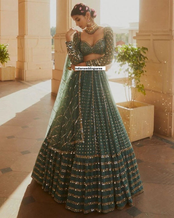 Green Lehenga Choli for Women Indian Wedding Bridal Party Wear Ghagra Choli Green Lehenga Choli for Women Indian Wedding Bridal Party Wear Ghagra Choli