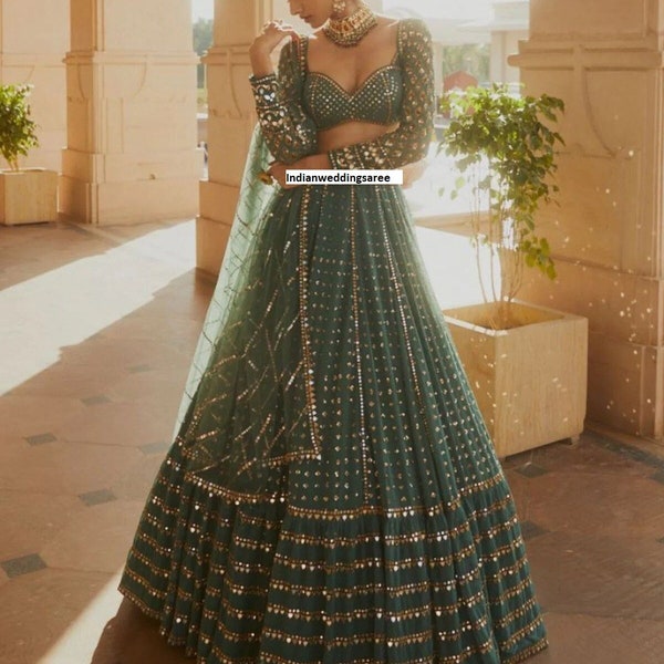 Green LEHENGA CHOLI For Women Indian WEDDING Bridal Party Wear Ghagra Choli