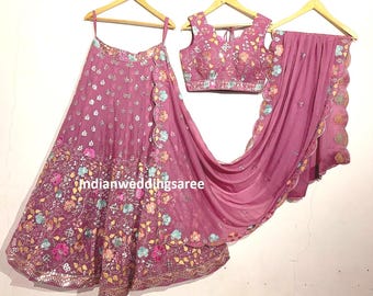 Embroidered Georgette Lehenga Choli: Indian Wedding Party Dress