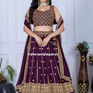Georgette Lehenga Choli: Thread & Sequins Embroidery, Indian Wedding Wear