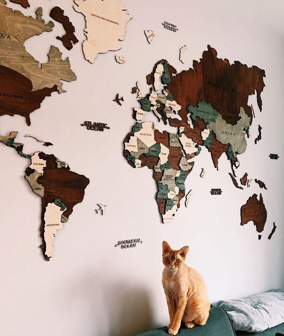 Best 3d World Map Yourworldmap™ 3D World Map On Wood Dark With Light Colored | Etsy Ireland