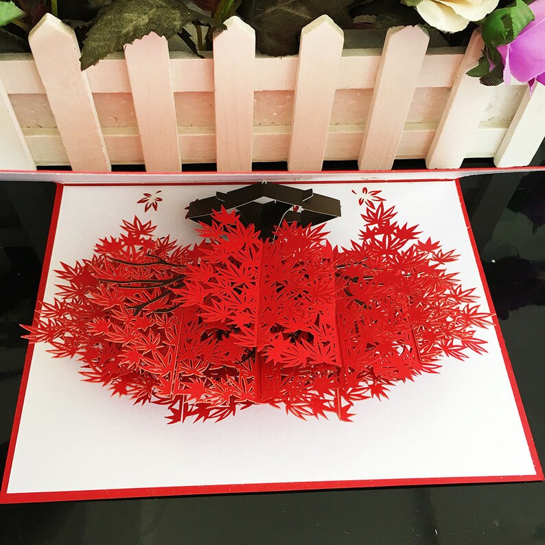 Red Maple Tree Popup Greeting Card, Wedding Card, Laser Cut Pop up