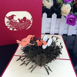 Karta wyskakująca Bird Nest, wyjątkowa karta podarunkowa 3D, karta urodzinowa, karta okolicznościowa dla dzieci, miłość rodzinna