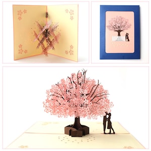 Cartão pop up romântico de cerejeira 3d, cartão de aniversário, casamento, dia dos namorados, aniversário, boa sorte, cartão infantil, ação de graças, cartão em branco