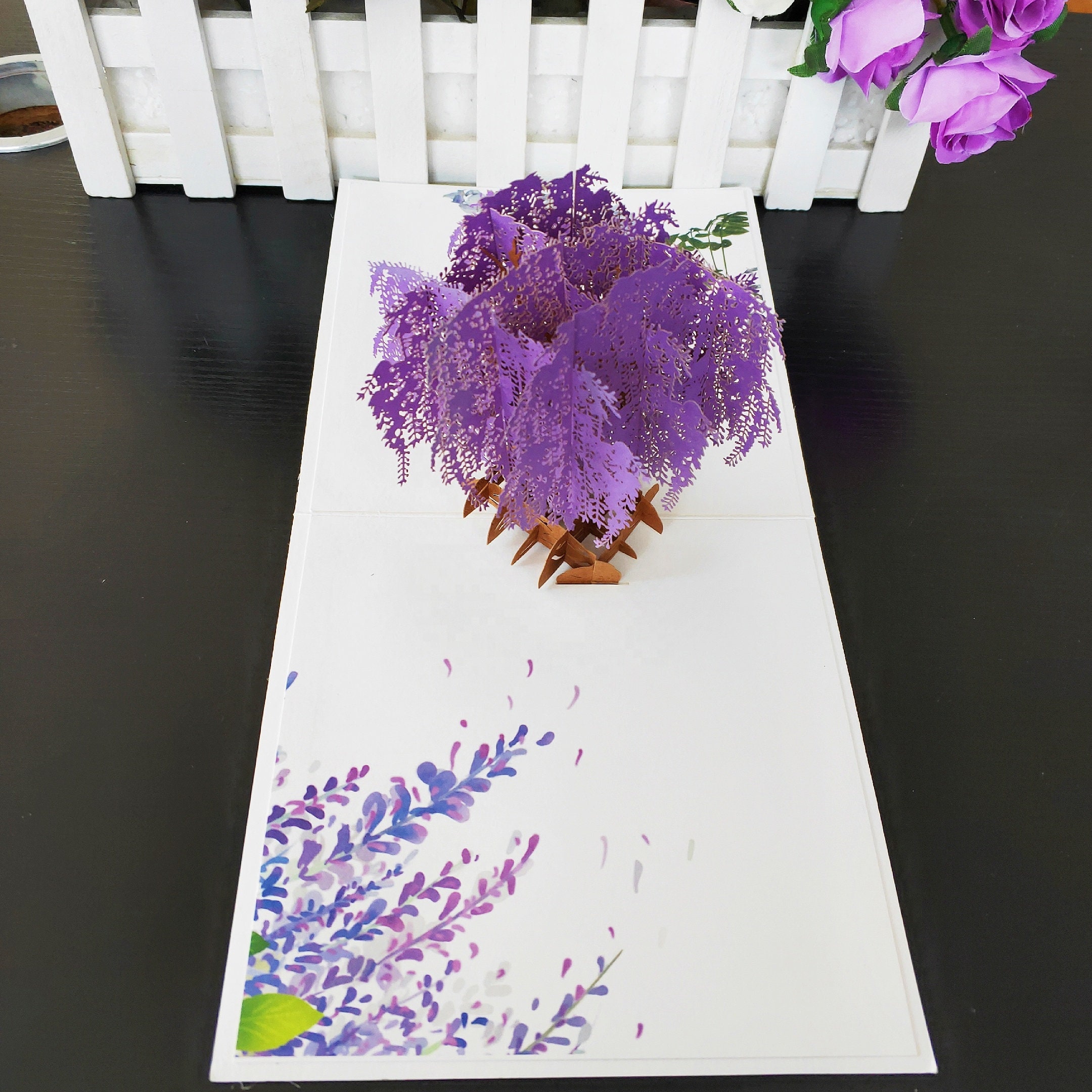 Purple Color 3d Flower Pop up Valentine's Day Greeting Card Paper ...